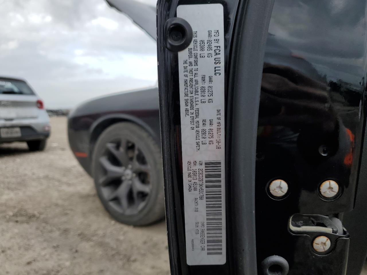 2019 Dodge Challenger VIN 2C3CDZBT9KH531780 Copart auction photo, front end / rear end damage thumbnail 12