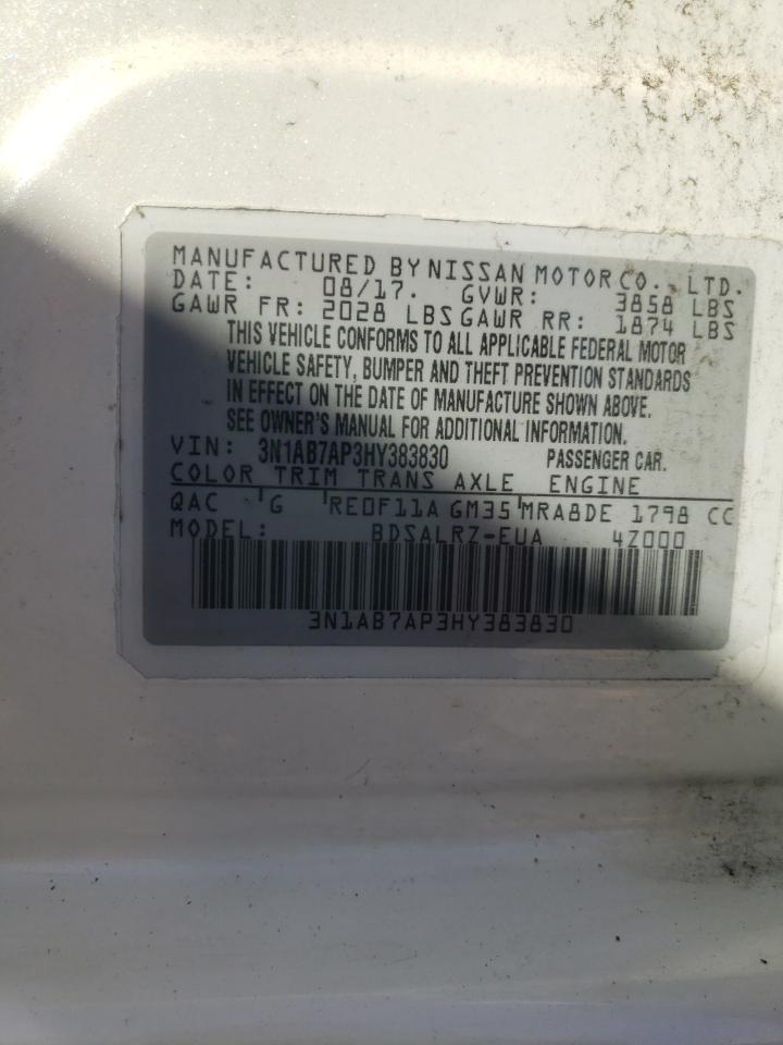 2017 Nissan Sentra VIN 3N1AB7AP3HY383830 Copart auction photo, front end damage thumbnail 12