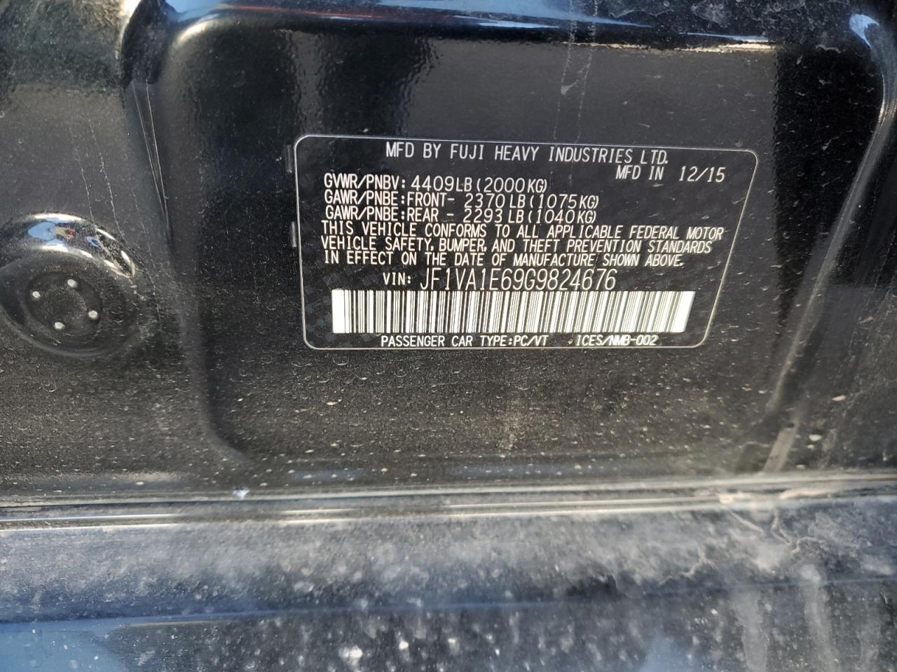 2016 Subaru WRX VIN JF1VA1E69G9824676 Copart auction photo, mechanical / minor dent/scratches damage thumbnail 12