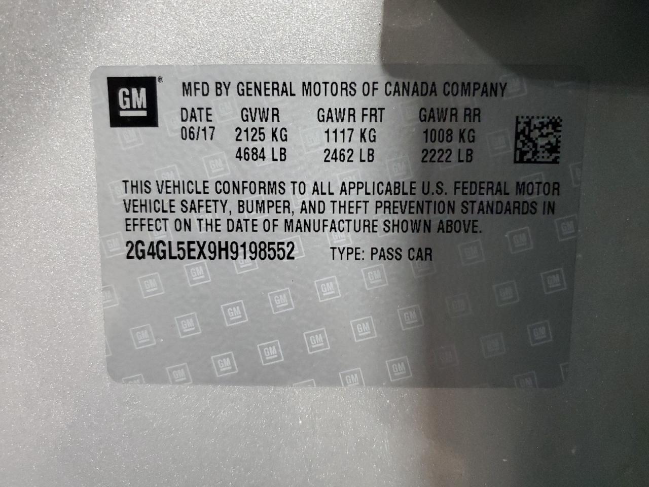 2017 Buick Regal VIN 2G4GL5EX9H9198552 Copart auction photo, front end damage thumbnail 14