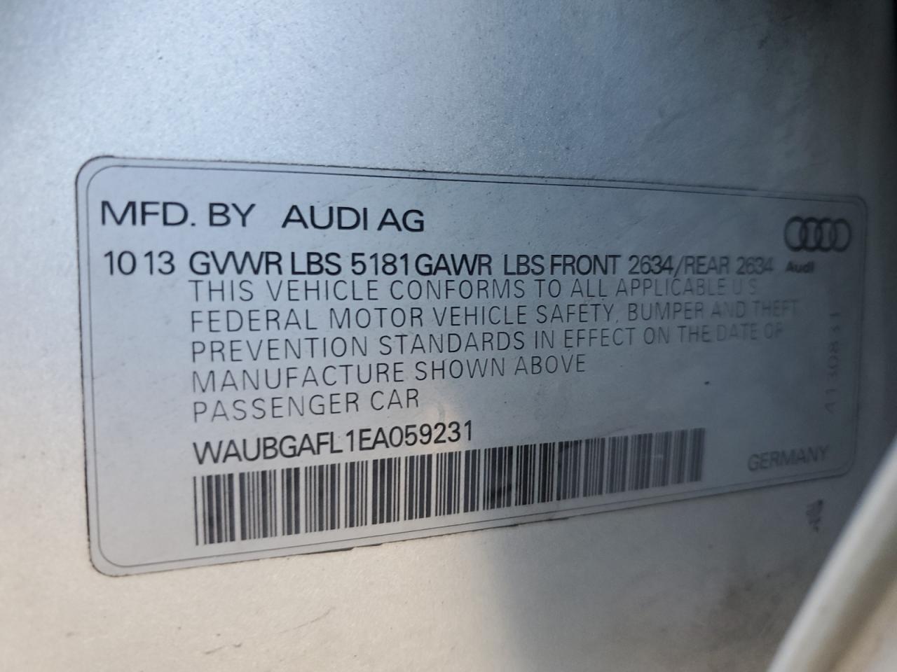 2014 Audi RS4 VIN WAUBGAFL1EA059231 Copart auction photo, front end damage thumbnail 14