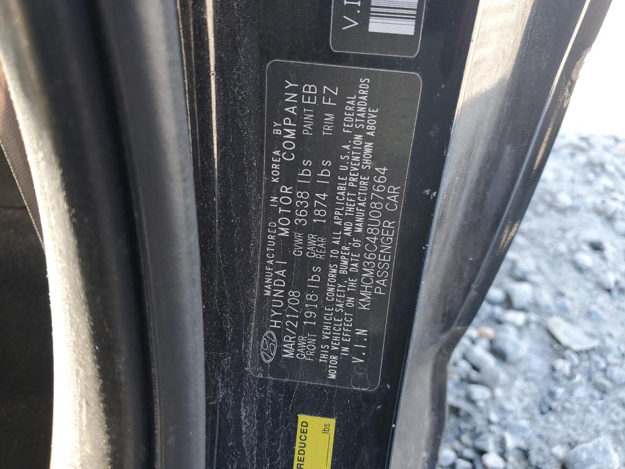 2008 Hyundai Accent VIN KMHCM36C48U087664 Copart auction photo, side / front end damage thumbnail 12