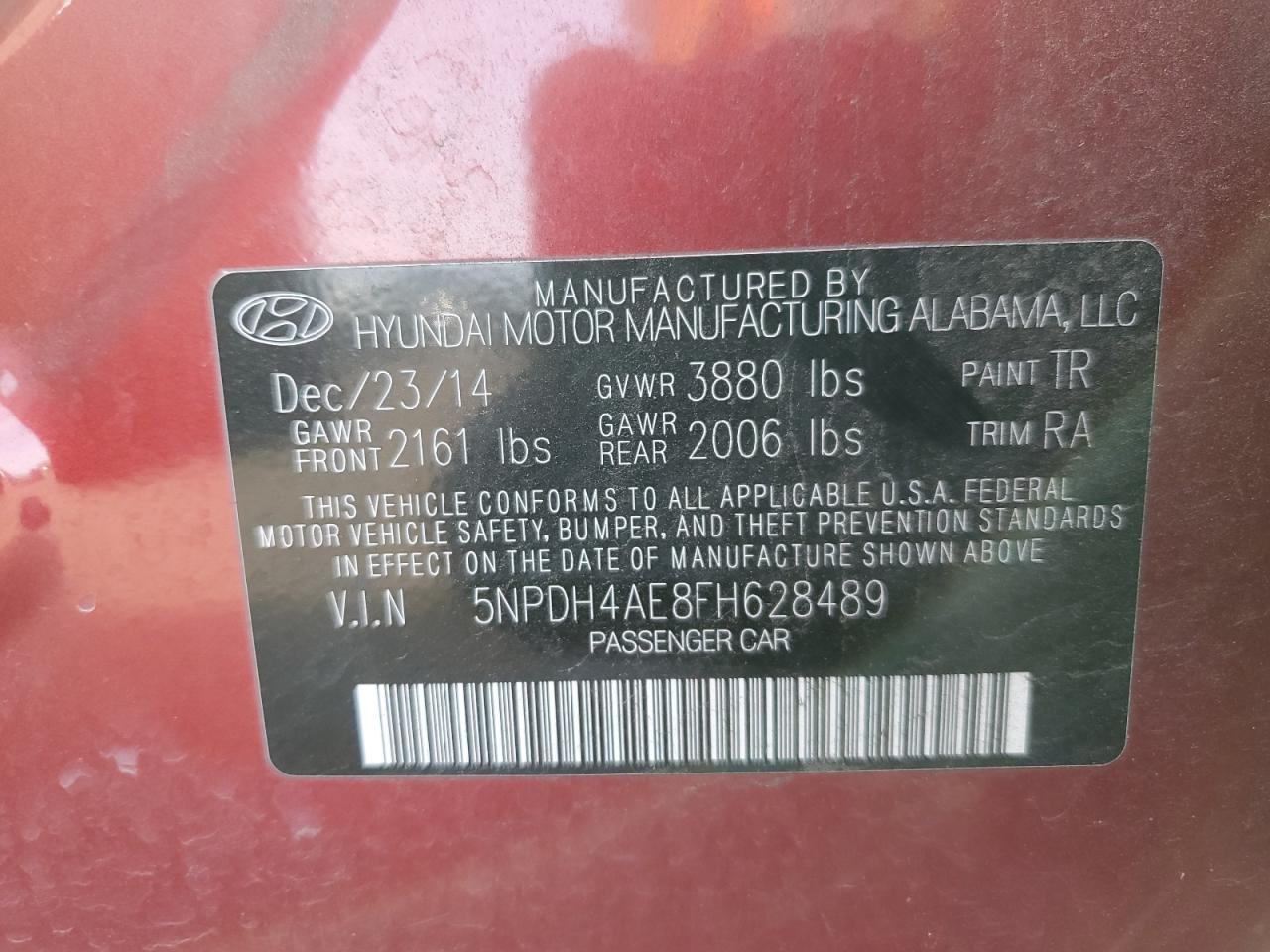 2015 Hyundai Elantra VIN 5NPDH4AE8FH628489 Copart auction photo, front end damage thumbnail 15