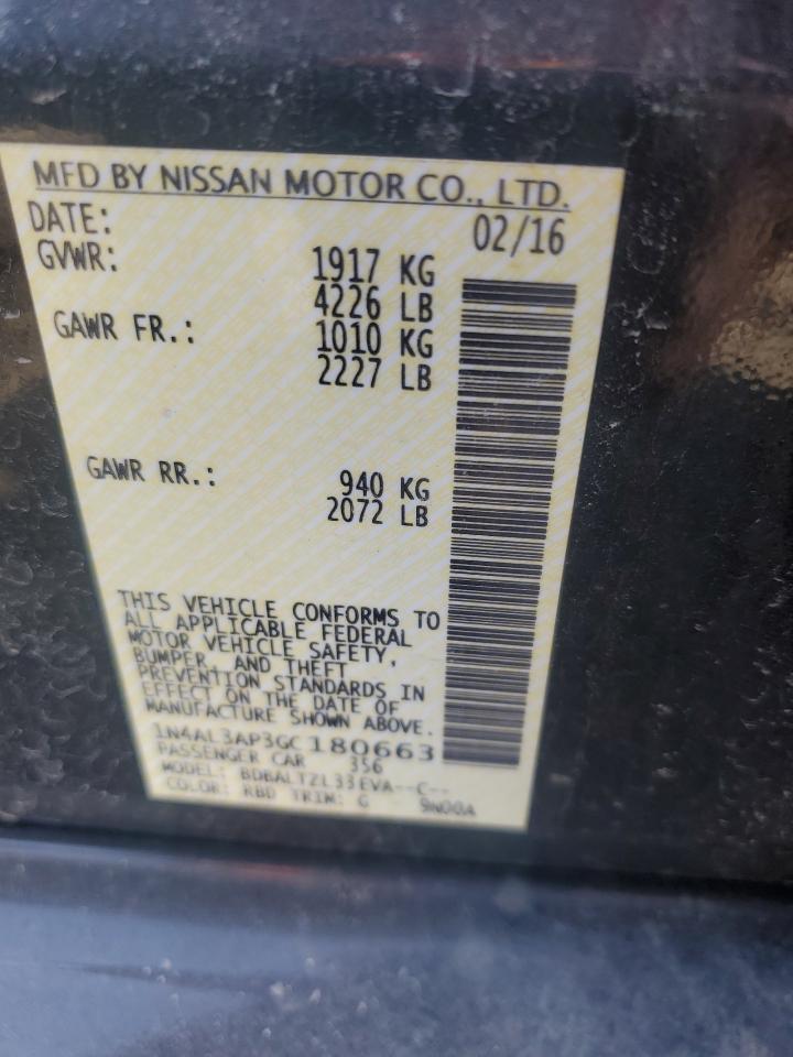 2016 Nissan Altima VIN 1N4AL3AP3GC180663 Copart auction photo, rear end damage thumbnail 12