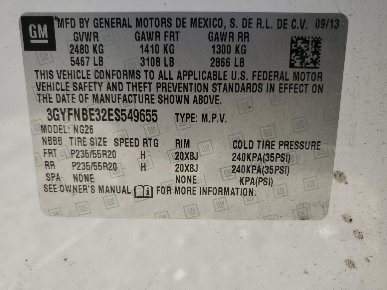 2014 Cadillac SRX VIN 3GYFNBE32ES549655 Copart auction photo, side / undercarriage damage thumbnail 12