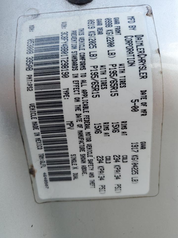 2001 Chrysler PT Cruiser VIN 3C8FY4BB01T298190 Copart auction photo, rear end damage thumbnail 13