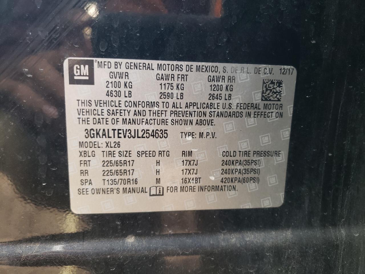 2018 GMC Terrain VIN 3GKALTEV3JL254635 Copart auction photo, front end / minor dent/scratches damage thumbnail 15