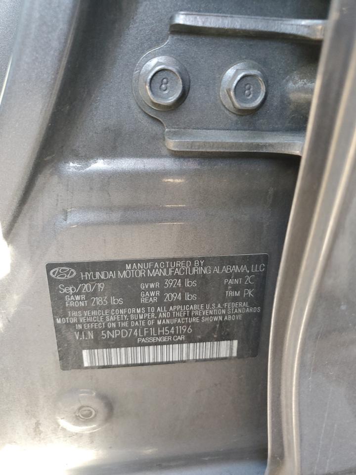 2020 Hyundai Elantra VIN 5NPD74LF1LH541196 Copart auction photo, rear end damage thumbnail 12
