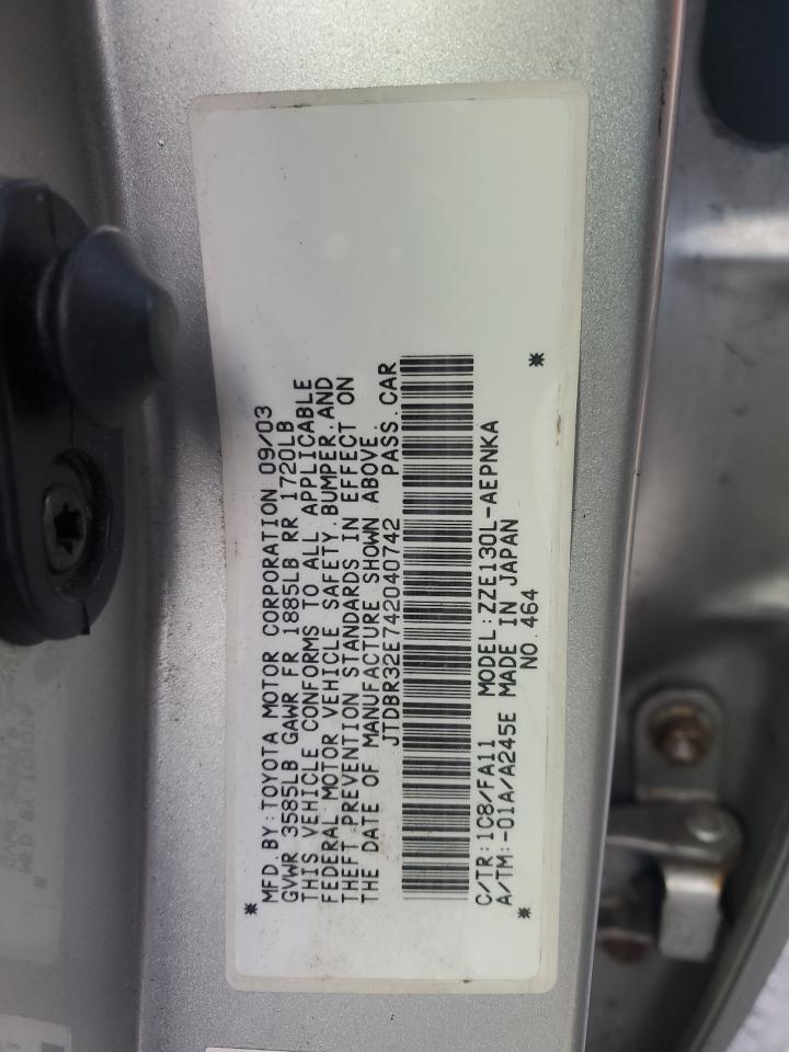 2004 Toyota Corolla VIN JTDBR32E742040742 Copart auction photo, front end / minor dent/scratches damage thumbnail 12
