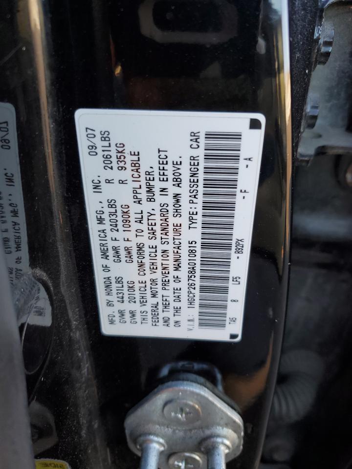 2008 Honda Accord VIN 1HGCP26758A010815 Copart auction photo, front end damage thumbnail 12