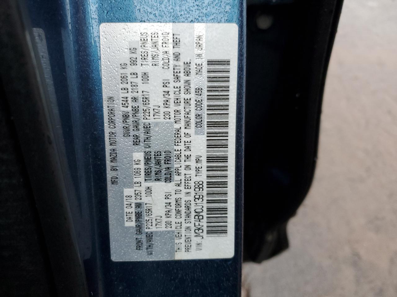 2018 Mazda CX-5 VIN JM3KFABM0J1391988 Copart auction photo, front end damage thumbnail 13