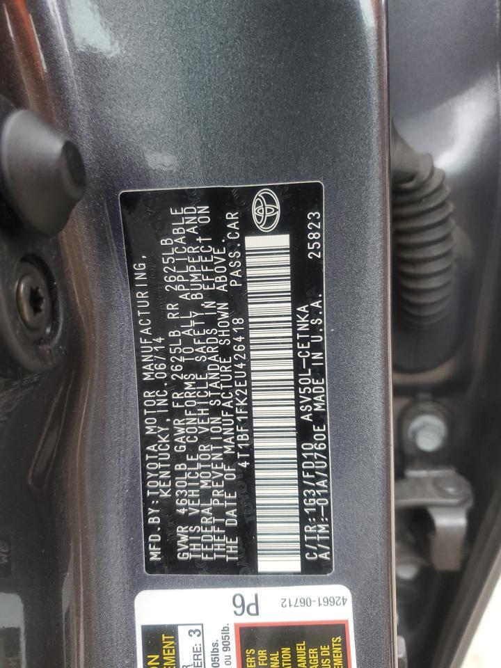 2014 Toyota Camry VIN 4T1BF1FK2EU426418 Copart auction photo, front end damage thumbnail 13