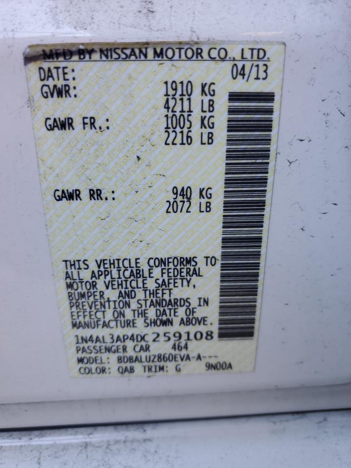 2013 Nissan Altima VIN 1N4AL3AP4DC259108 Copart auction photo, front end damage thumbnail 13