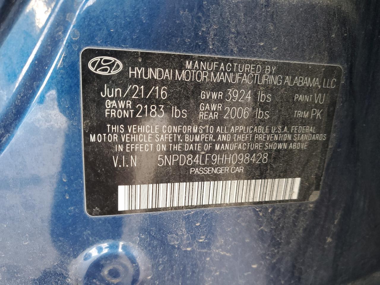 2017 Hyundai Elantra VIN 5NPD84LF9HH098428 Copart auction photo, front end / mechanical damage thumbnail 14