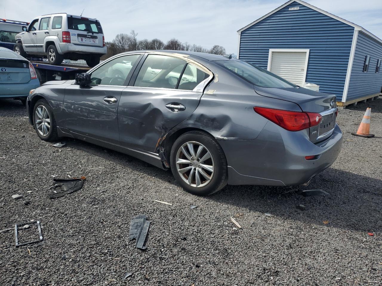 2015 Infiniti Q50 VIN JN1BV7AR8FM408122 Copart auction photo, side damage thumbnail 2