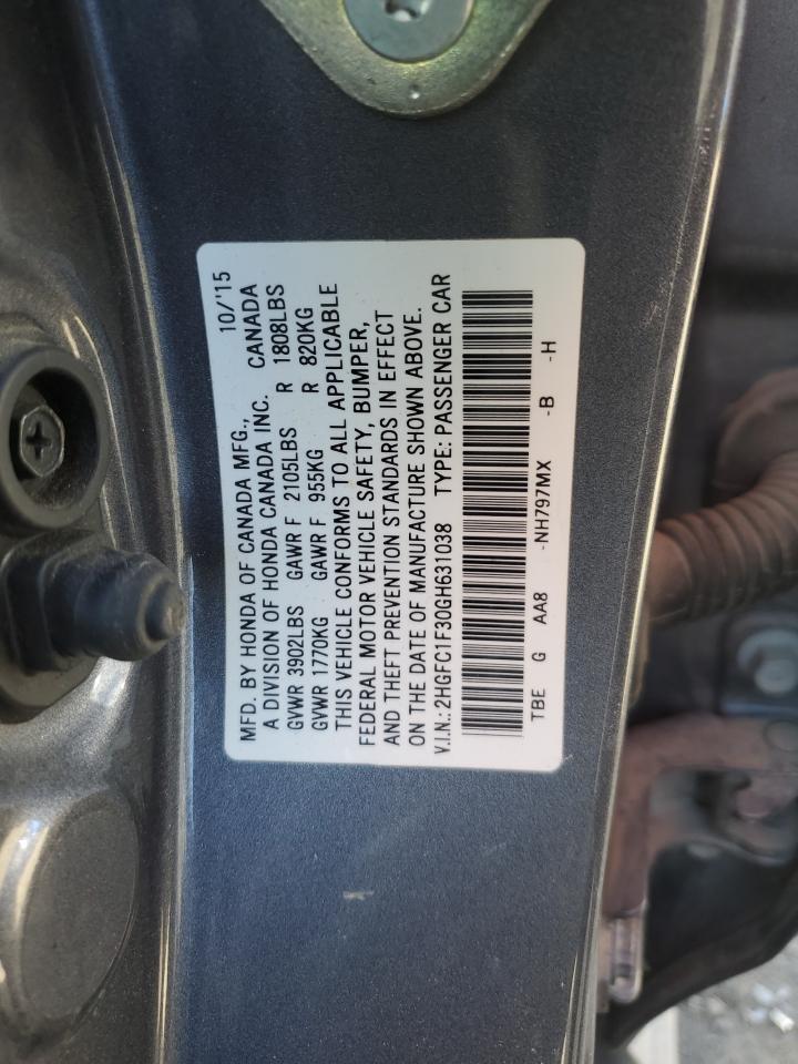 2016 Honda Civic VIN 2HGFC1F30GH631038 Copart auction photo, front end damage thumbnail 12