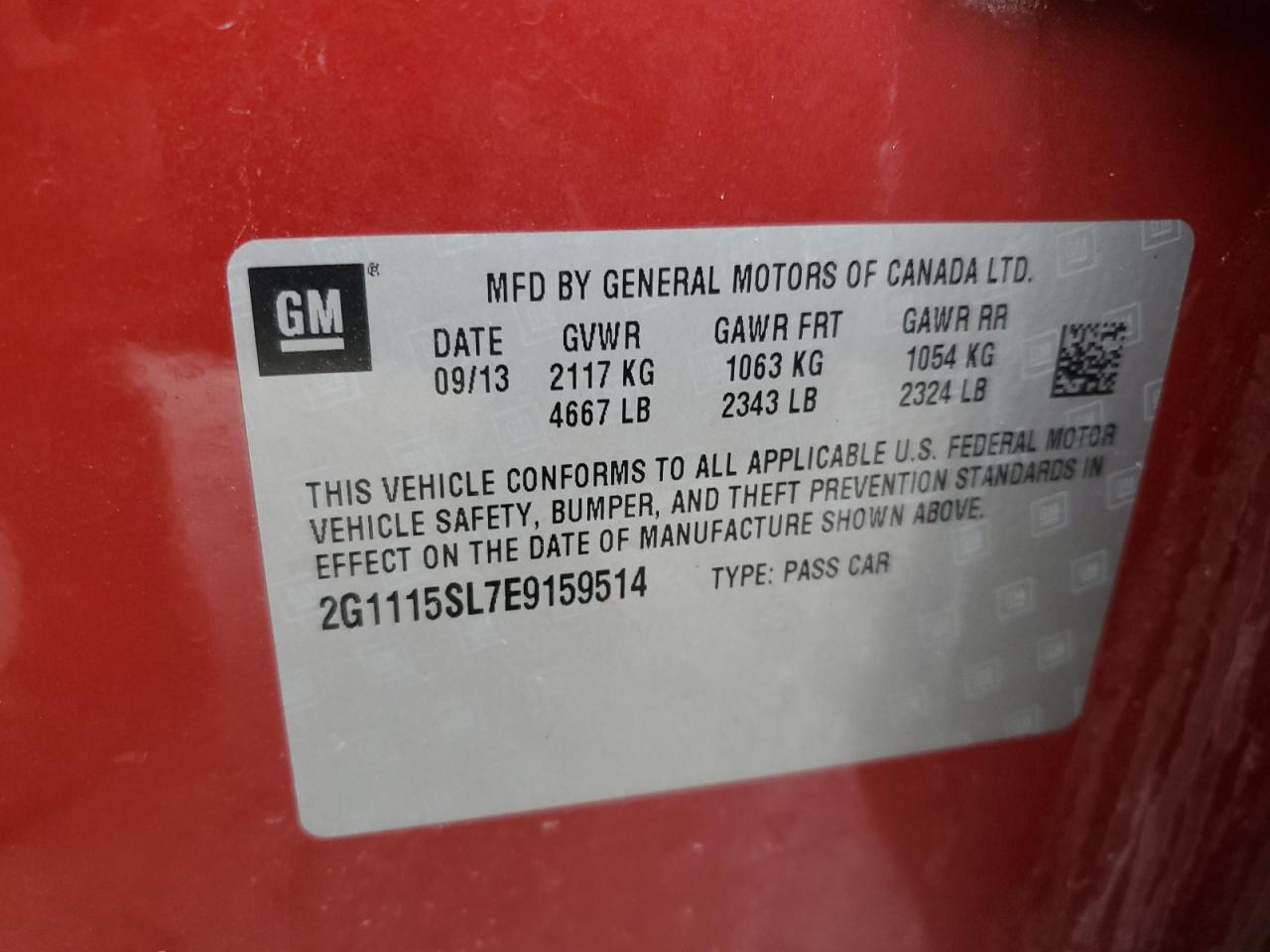 2014 Chevrolet Impala VIN 2G1115SL7E9159514 Copart auction photo, front end damage thumbnail 12