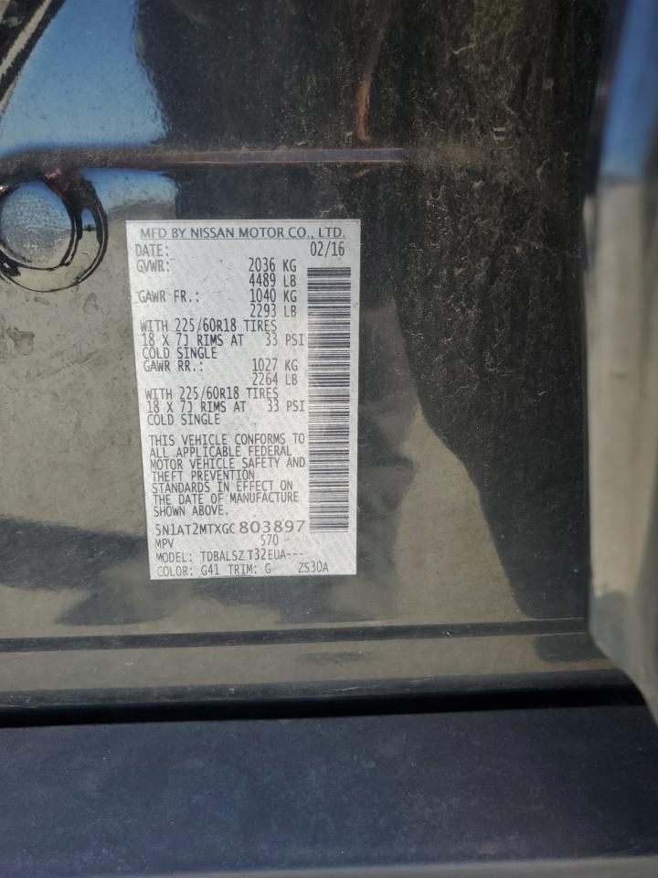 2016 Nissan Rogue VIN 5N1AT2MTXGC803897 Copart auction photo, rear end damage thumbnail 15