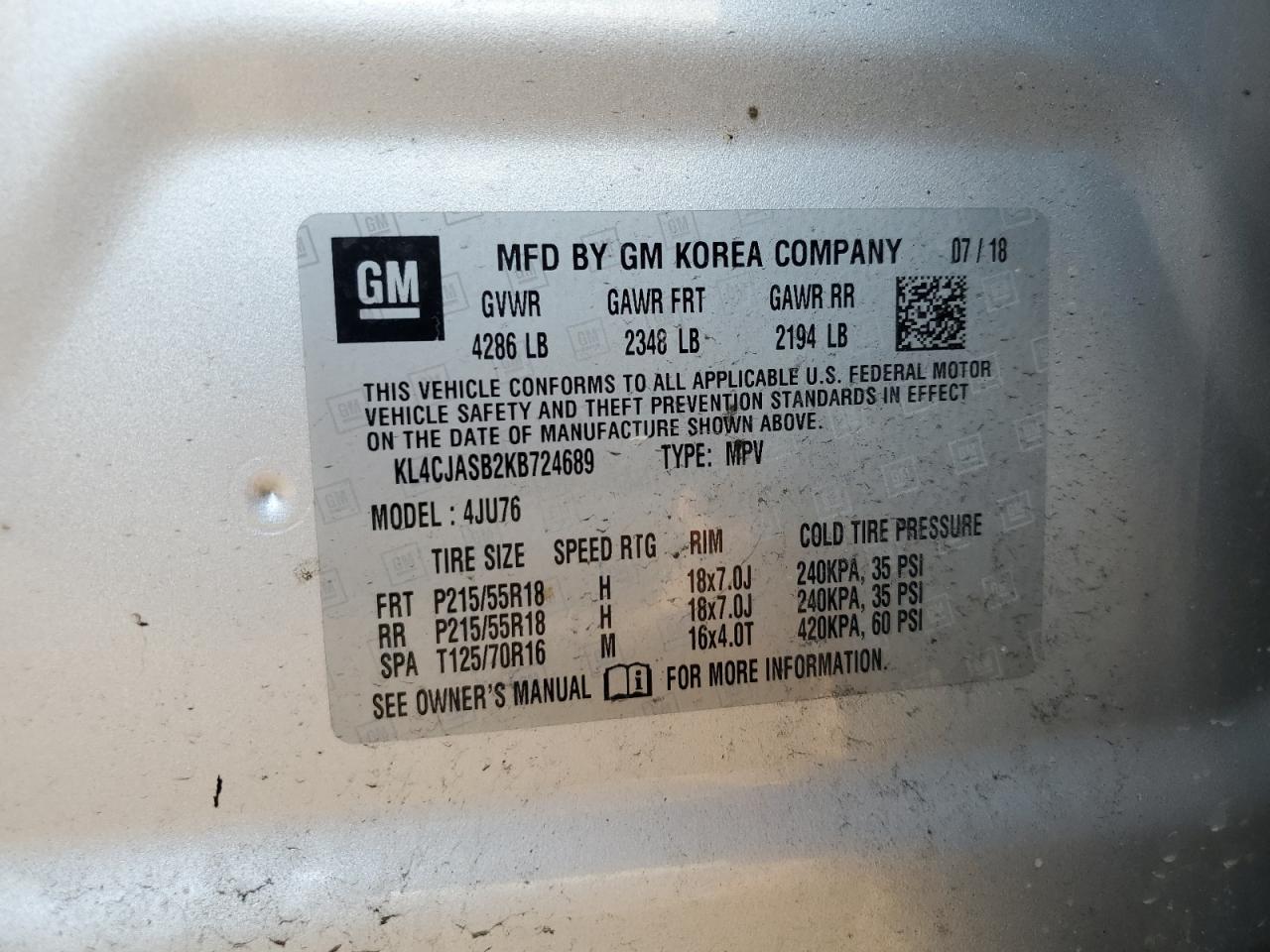 2019 Buick Encore VIN KL4CJASB2KB724689 Copart auction photo, front end damage thumbnail 15