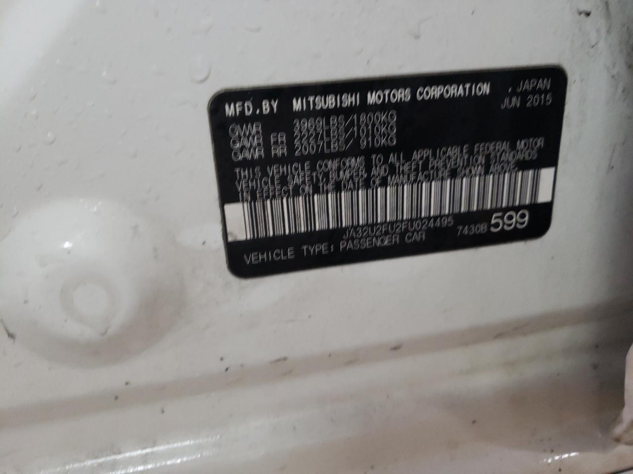 2015 Mitsubishi Lancer VIN JA32U2FU2FU024495 Copart auction photo, front end / side damage thumbnail 13