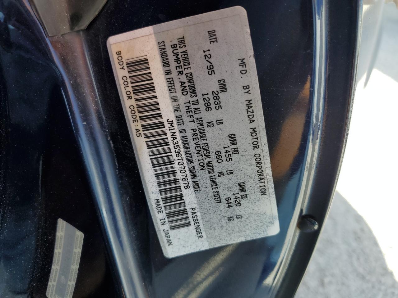 1996 Mazda MX-5 VIN JM1NA3536T0707678 Copart auction photo, water/flood damage thumbnail 12