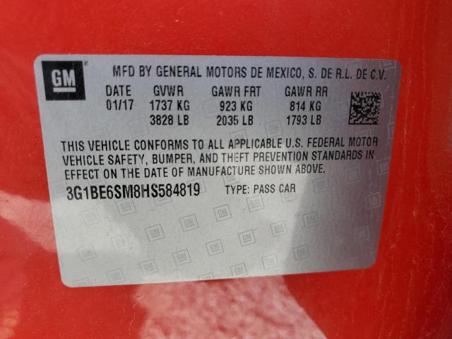 2017 Chevrolet Cruze VIN 3G1BE6SM8HS584819 Copart auction photo, rear end / side damage thumbnail 12