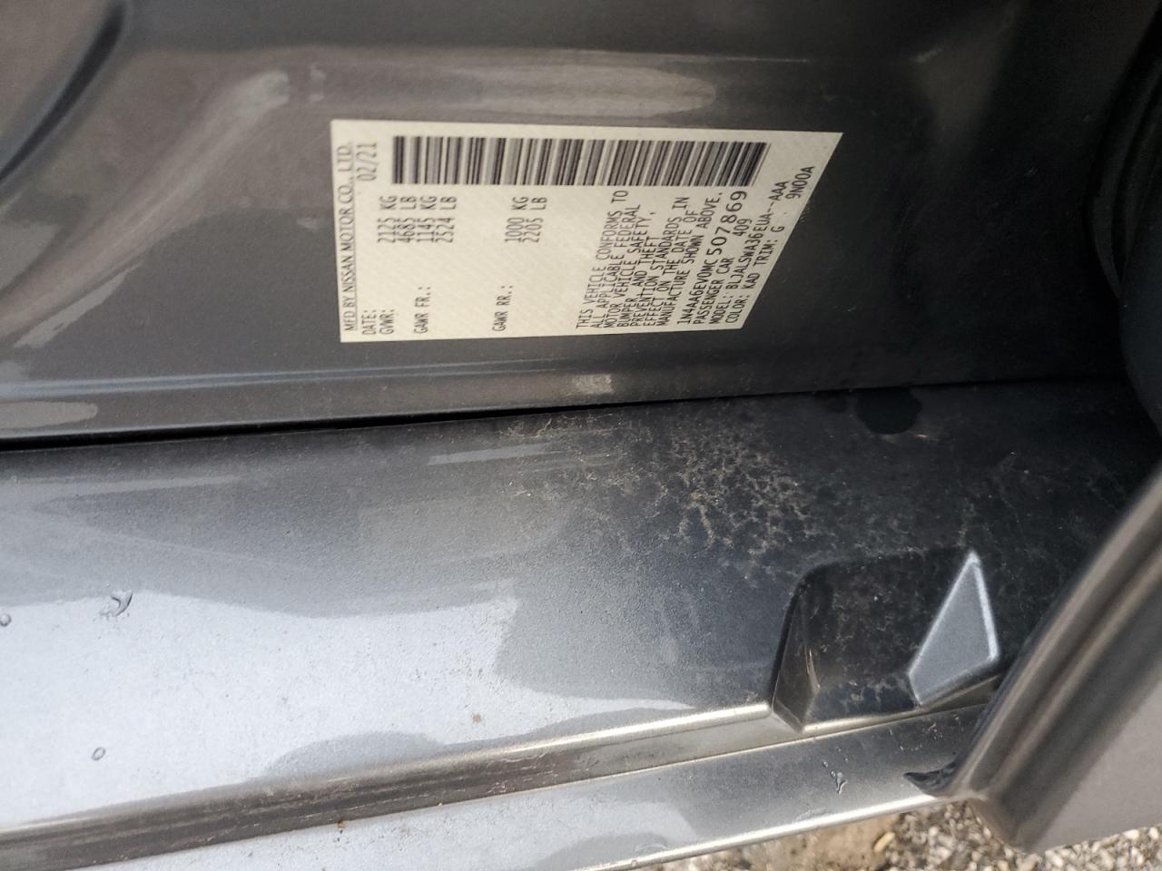 2021 Nissan Maxima VIN 1N4AA6EV0MC507869 Copart auction photo, front end / undercarriage damage thumbnail 13
