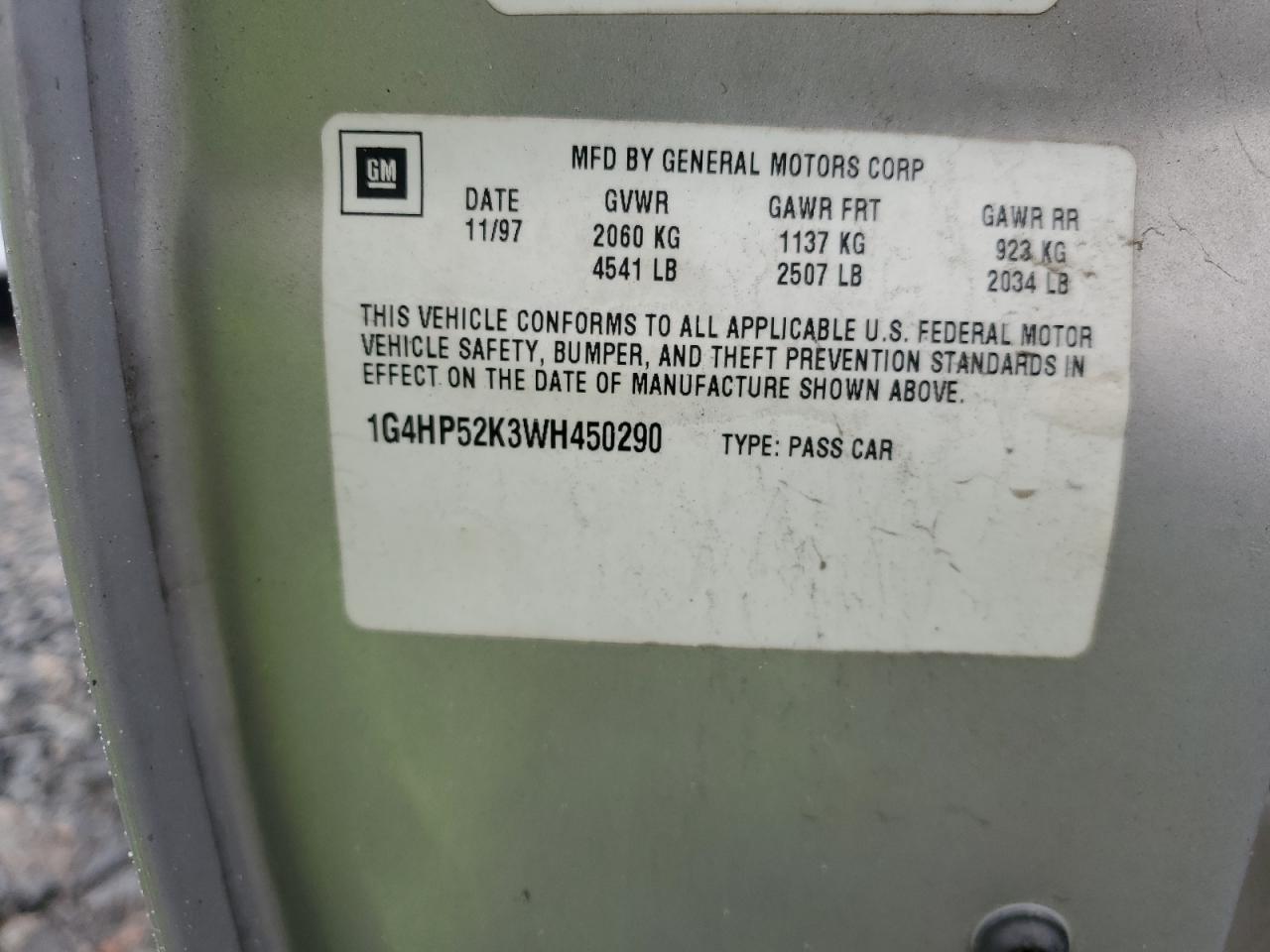 1998 Buick LeSabre VIN 1G4HP52K3WH450290 Copart auction photo, side / rear end damage thumbnail 12