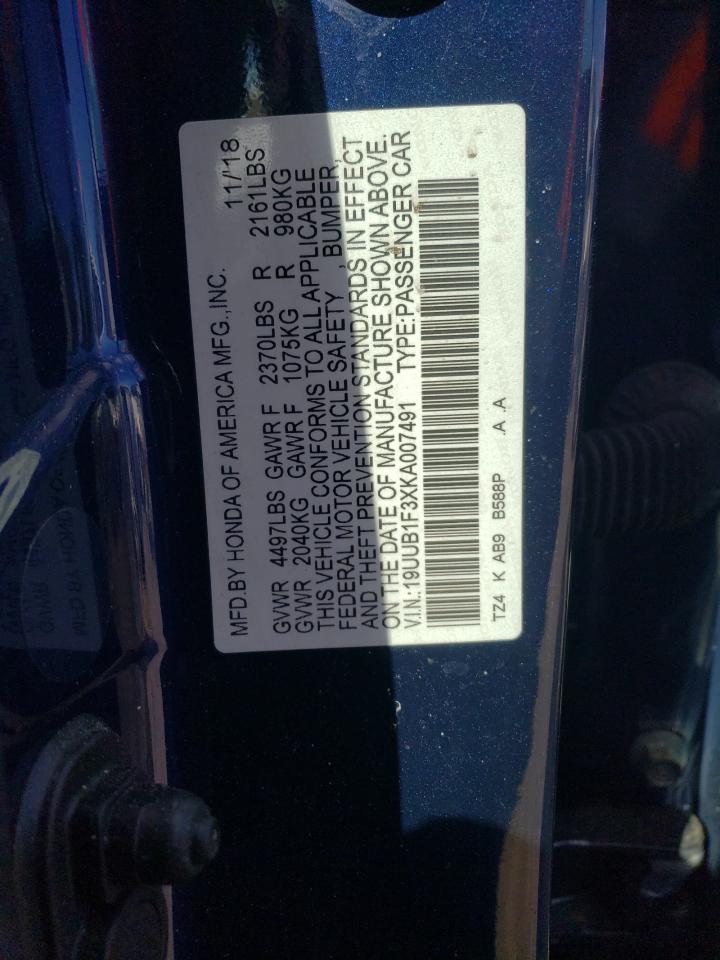 2019 Acura TLX VIN 19UUB1F3XKA007491 Copart auction photo, front end / minor dent/scratches damage thumbnail 12