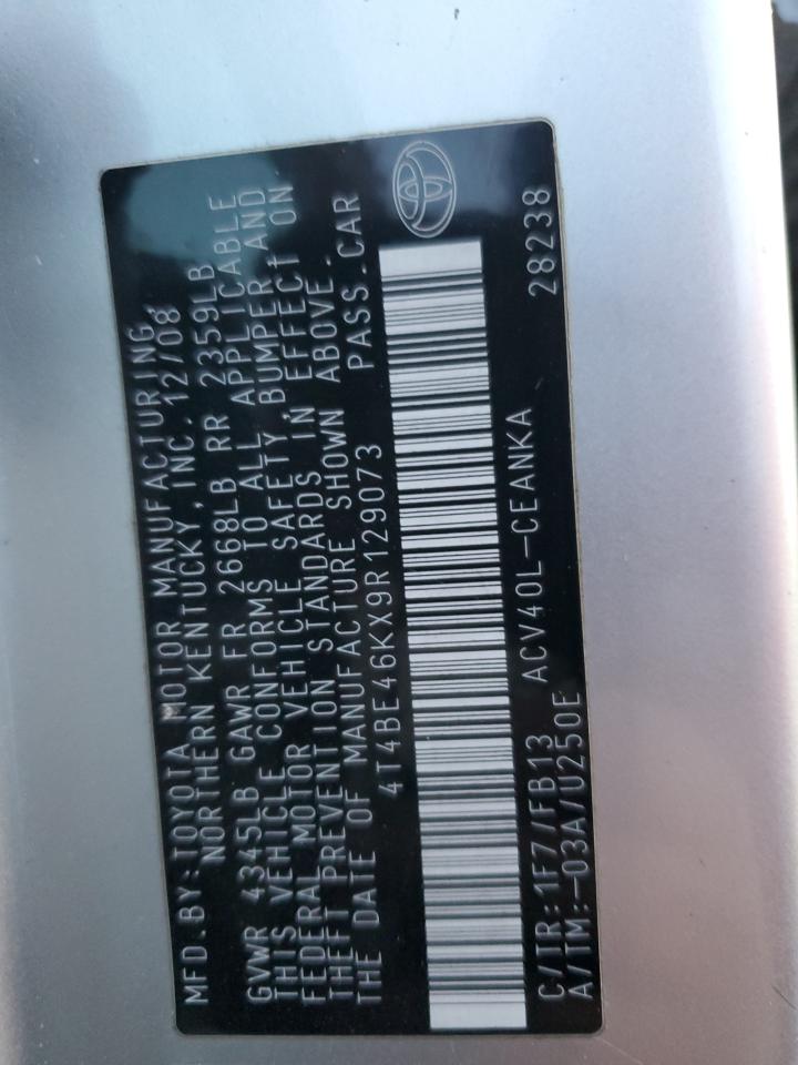 2009 Toyota Camry VIN 4T4BE46KX9R129073 Copart auction photo, front end damage thumbnail 15