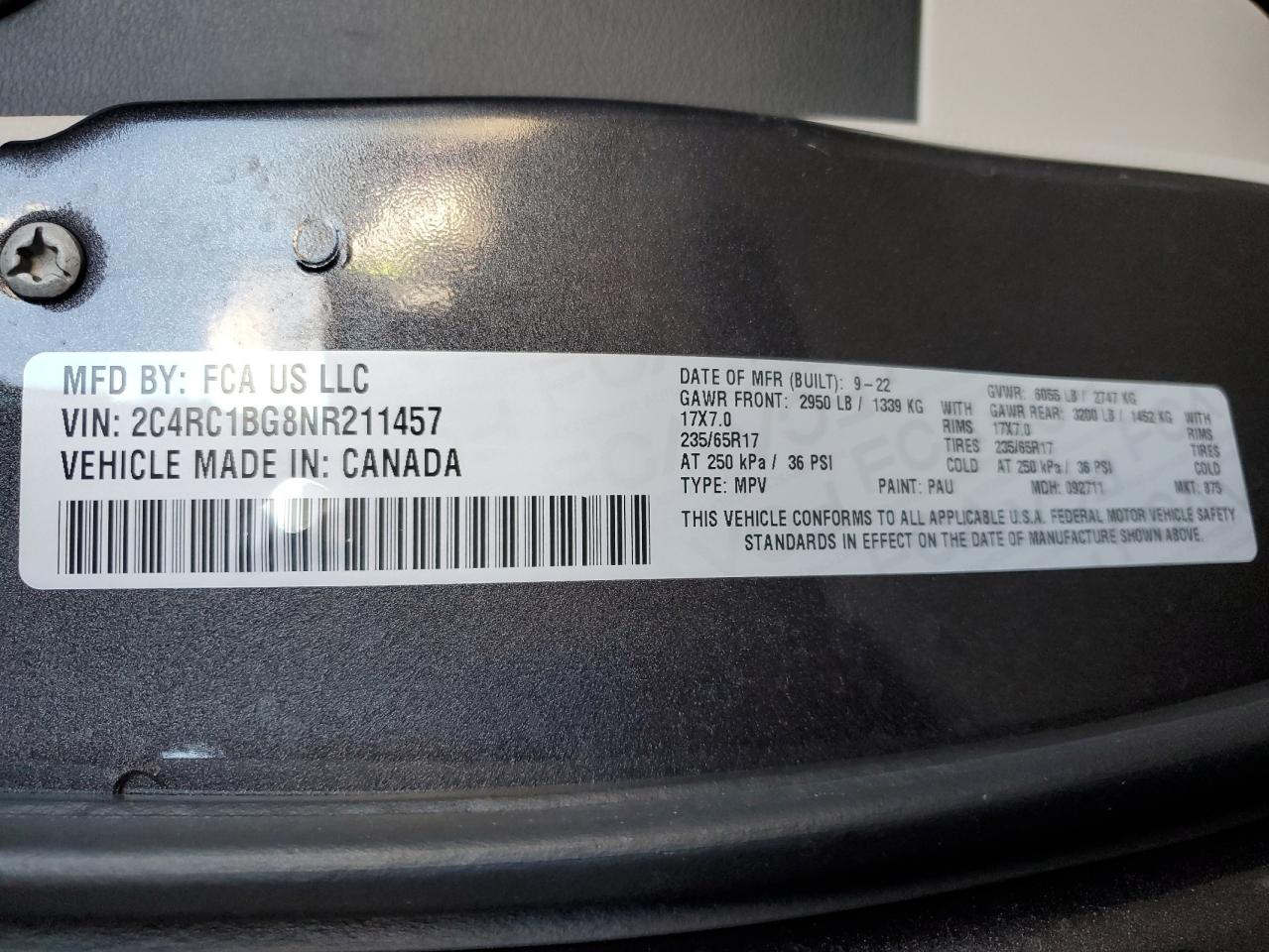 2022 Chrysler Pacifica VIN 2C4RC1BG8NR211457 Copart auction photo, undercarriage damage thumbnail 13