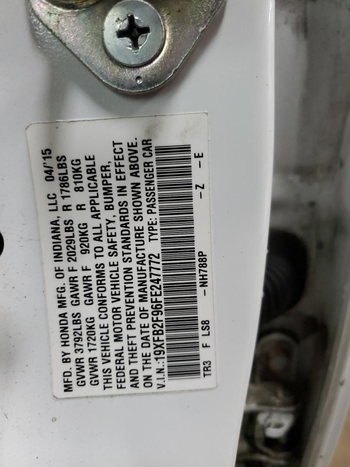 2015 Honda Civic VIN 19XFB2F96FE247772 Copart auction photo, front end / rear end damage thumbnail 13