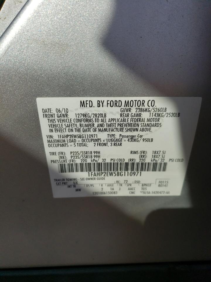 2011 Ford Taurus VIN 1FAHP2EW5BG110971 Copart auction photo, hail damage thumbnail 12