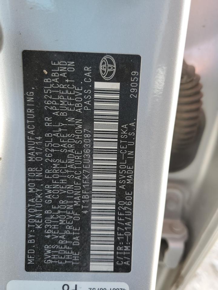 2014 Toyota Camry VIN 4T1BF1FK7EU363087 Copart auction photo, front end damage thumbnail 12