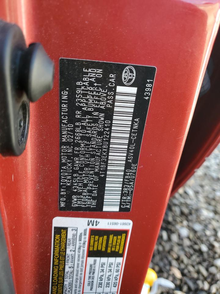 2011 Toyota Camry VIN 4T1BF3EKXBU122410 Copart auction photo, front end damage thumbnail 14