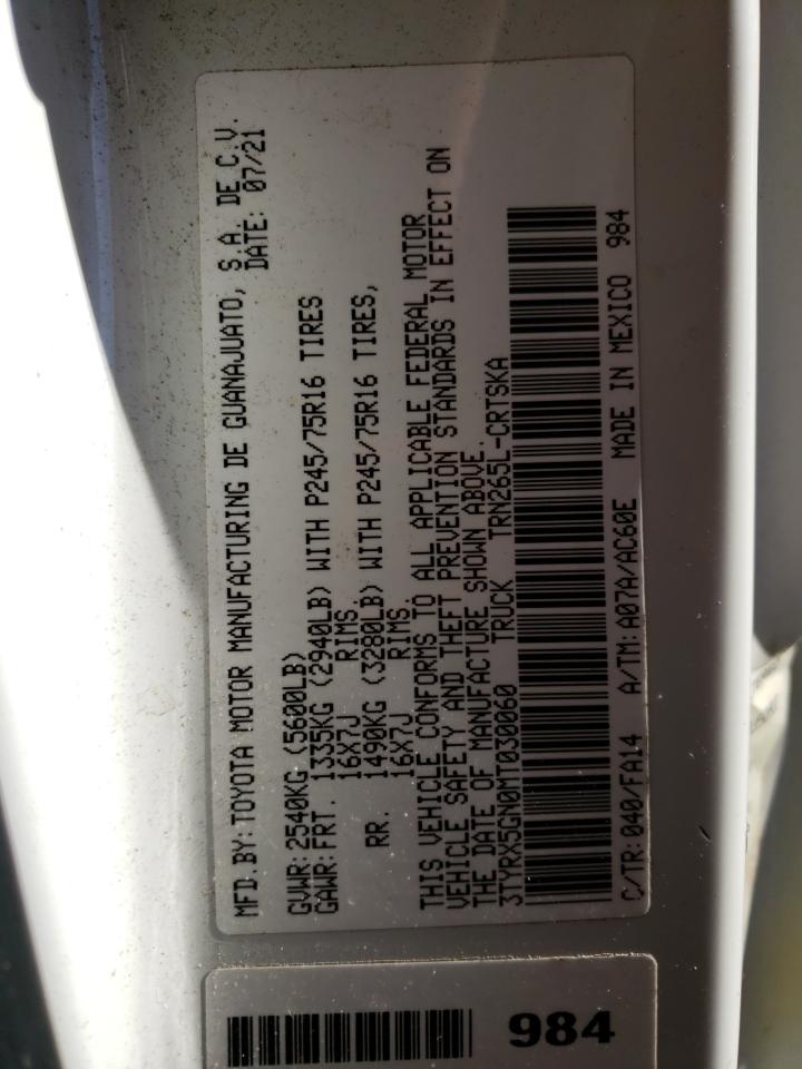 2021 Toyota Tacoma VIN 3TYRX5GN0MT030060 Copart auction photo, biohazard/chemical / front end damage thumbnail 12