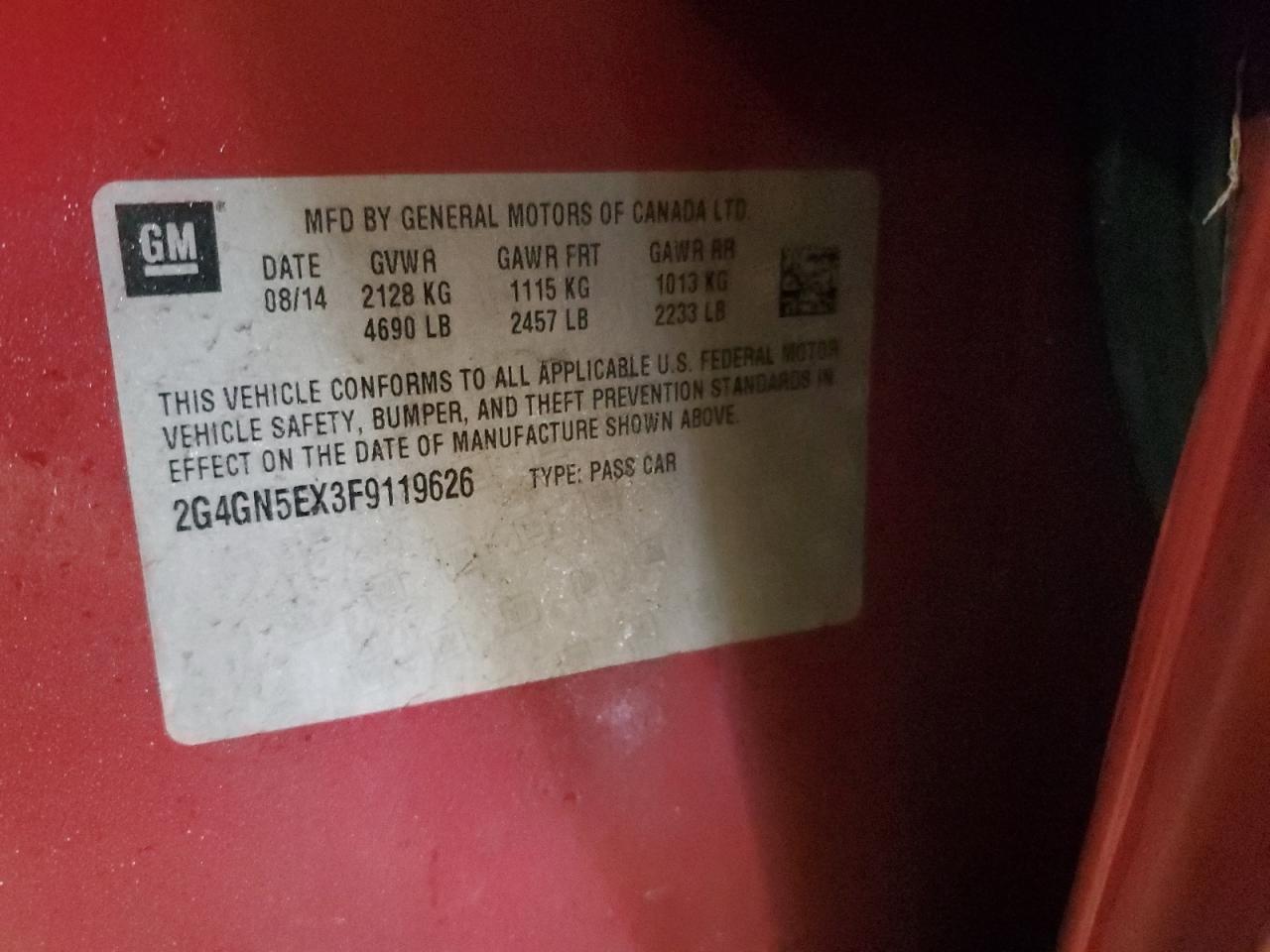 2015 Buick Regal VIN 2G4GN5EX3F9119626 Copart auction photo, front end / mechanical damage thumbnail 12