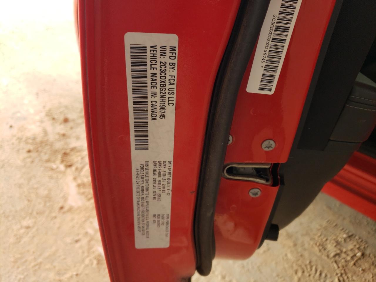 2022 Dodge Charger VIN 2C3CDXBG2NH196745 Copart auction photo, all over damage thumbnail 12