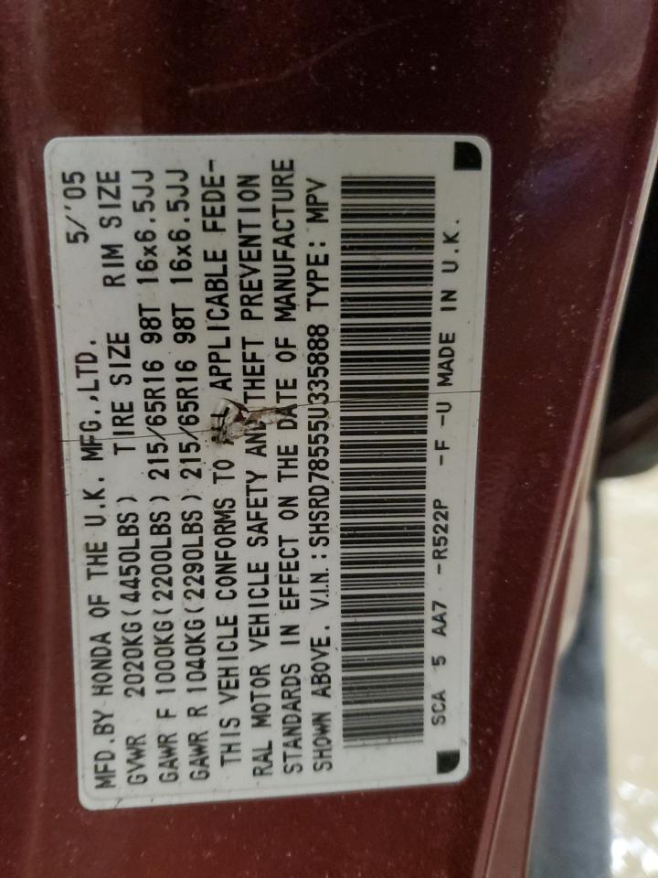 2005 Honda CR-V VIN SHSRD78555U335888 Copart auction photo, front end damage thumbnail 13