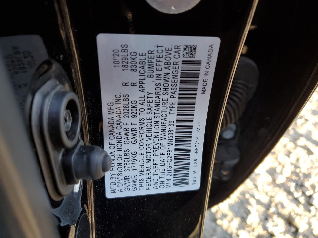 2021 Honda Civic VIN 2HGFC2F81MH508166 Copart auction photo, side damage thumbnail 14