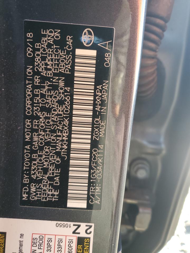 2019 Toyota C-HR VIN JTNKHMBX4K1026614 Copart auction photo, front end damage thumbnail 15