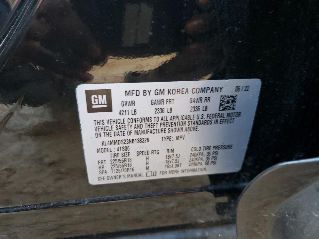 2022 Buick Encore VIN KL4MMDS23NB138326 Copart auction photo, front end damage thumbnail 16