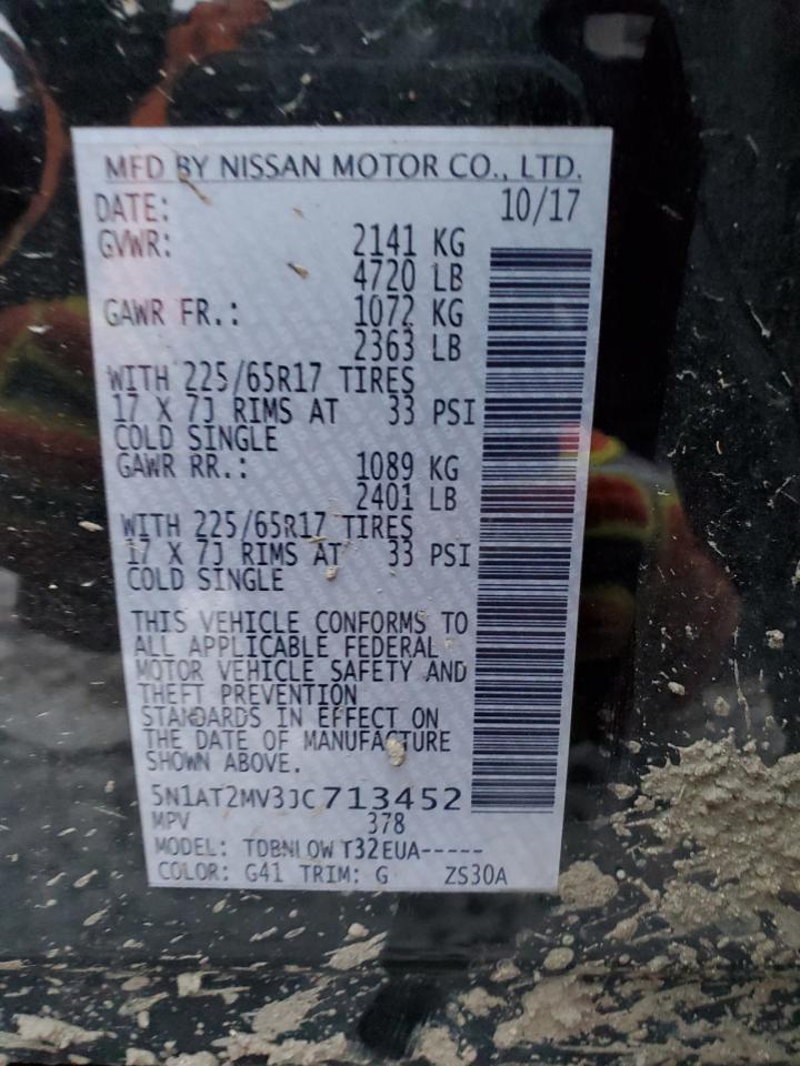 2018 Nissan Rogue VIN 5N1AT2MV3JC713452 Copart auction photo, water/flood damage thumbnail 12