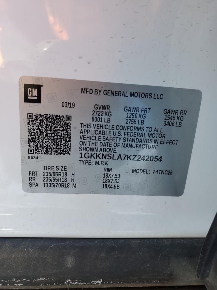 2019 GMC Acadia VIN 1GKKNSLA7KZ242054 Copart auction photo, rear end / minor dent/scratches damage thumbnail 16