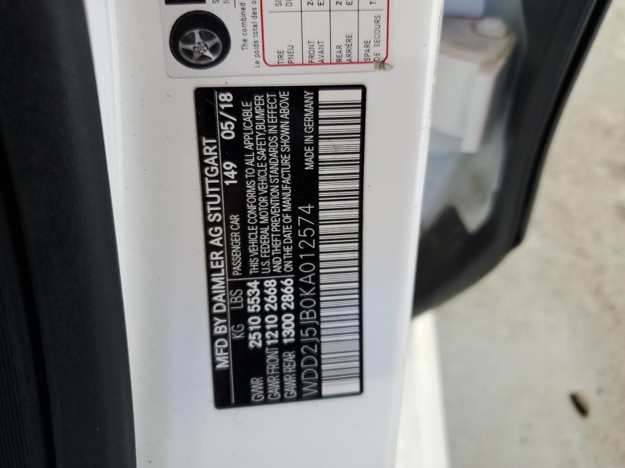 2019 Mercedes-Benz CLC-klasse VIN WDD2J5JB0KA012574 Copart auction photo, front end / undercarriage damage thumbnail 12