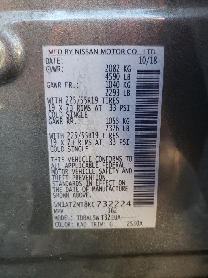 2019 Nissan Rogue VIN 5N1AT2MT8KC732224 Copart auction photo, front end / side damage thumbnail 14