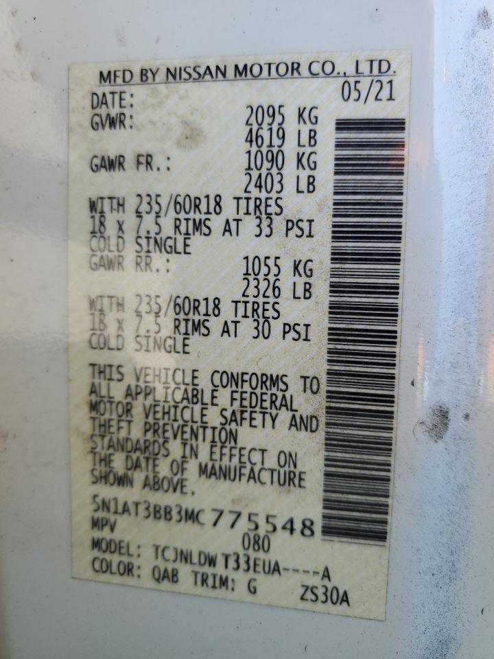 2021 Nissan Rogue VIN 5N1AT3BB3MC775548 Copart auction photo, side / front end damage thumbnail 14