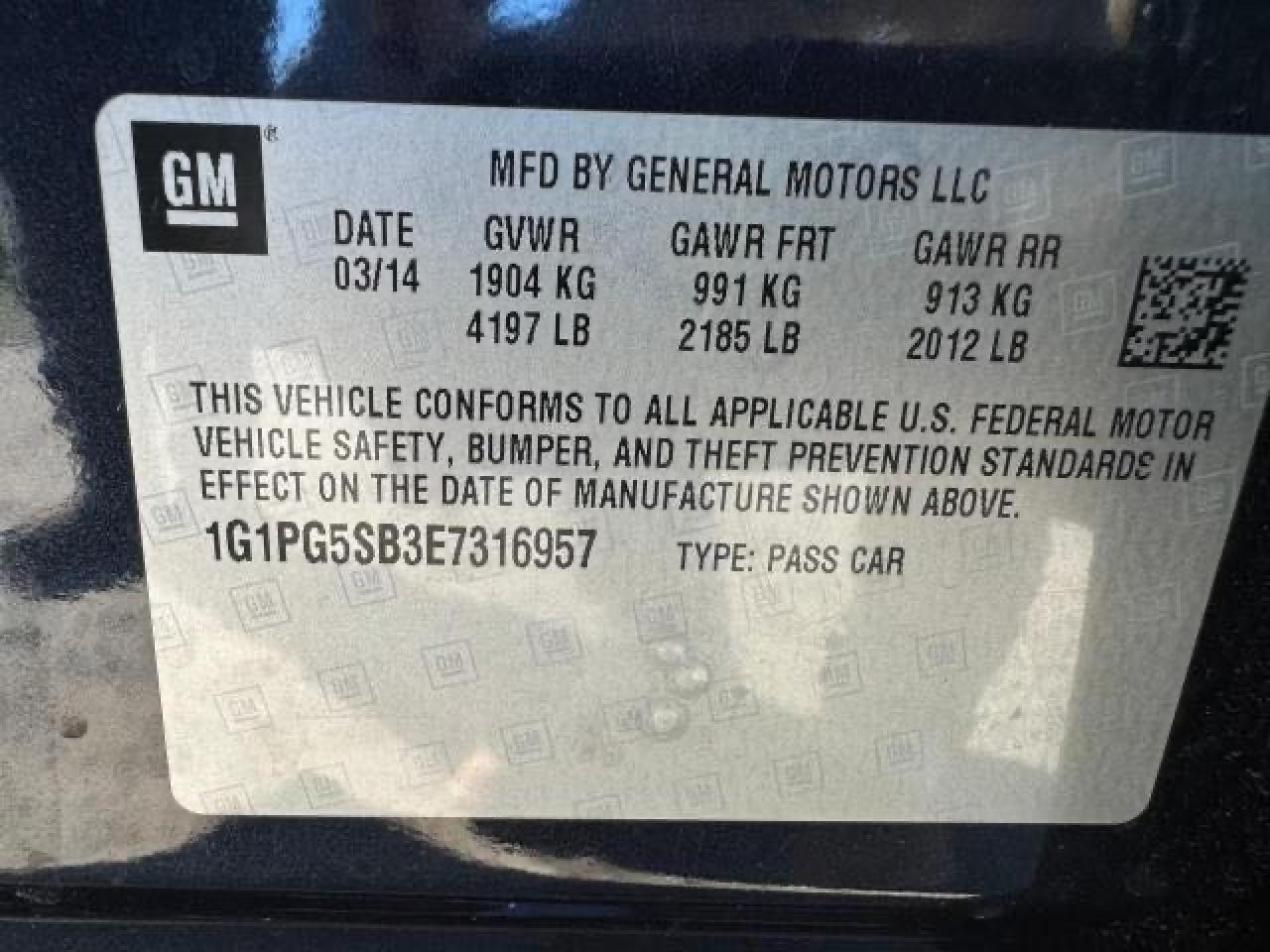 2014 Chevrolet Cruze VIN 1G1PG5SB3E7316957 Copart auction photo, mechanical / normal wear damage thumbnail 10