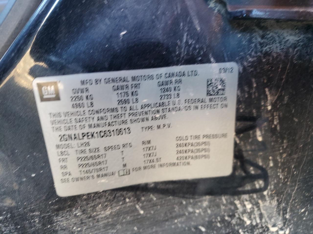 2012 Chevrolet Equinox VIN 2GNALPEK1C6310613 Copart auction photo, side damage thumbnail 15