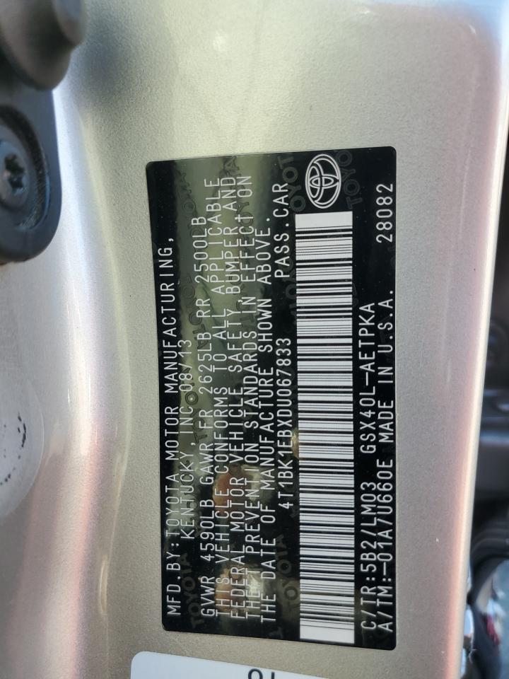 2013 Toyota Avalon VIN 4T1BK1EBXDU067833 Copart auction photo, side damage thumbnail 14
